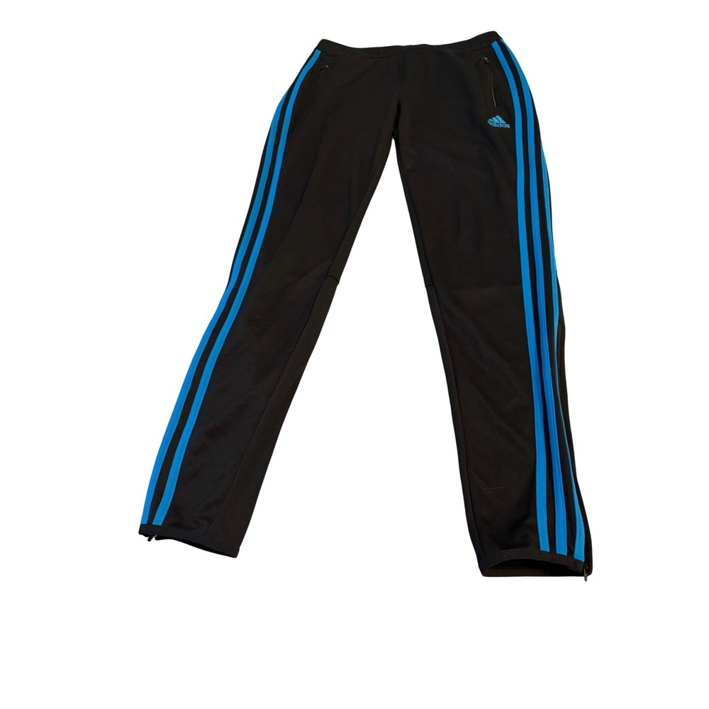 Adidas Womens Track Pants Black‎ Blue ClimaCool Athletic Zip Pockets Sz M - Picture 4 of 10